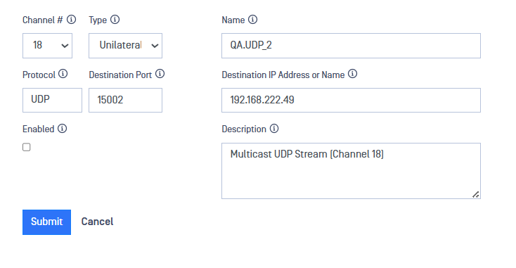 Optical Diode RED - UDP Configuration