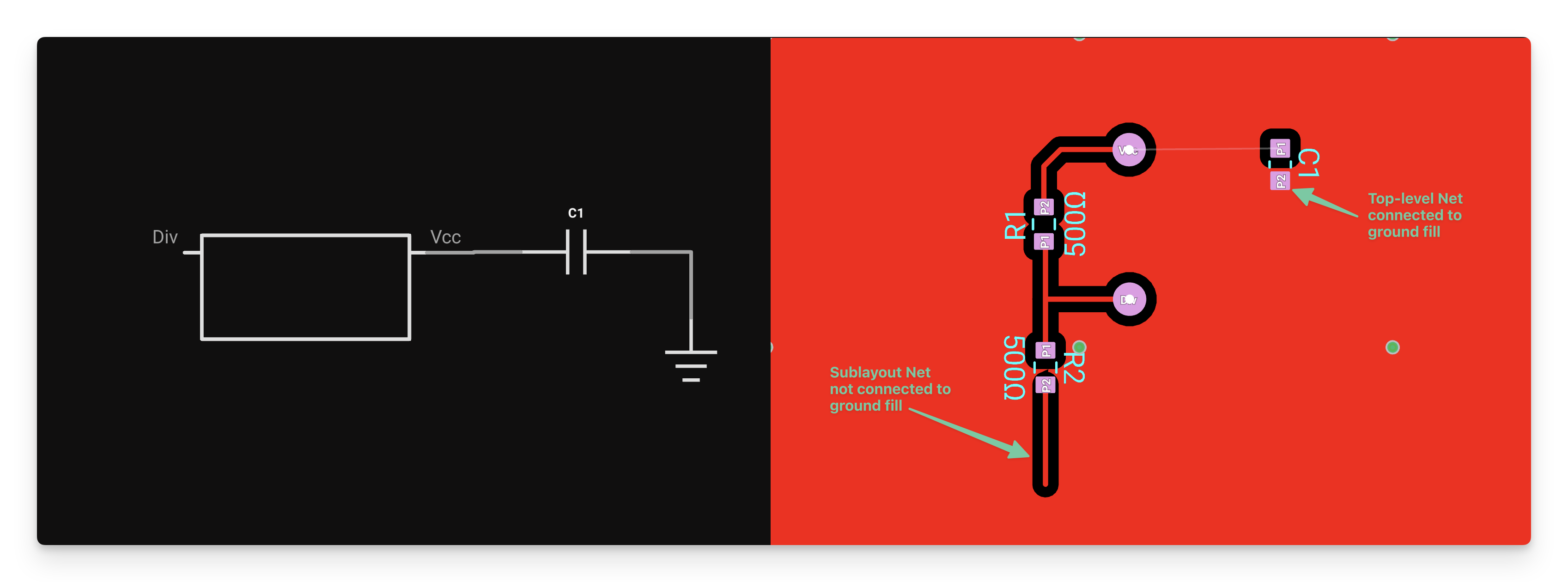 Module's ground net is not connected to ground (or the ground fill) in the host project.