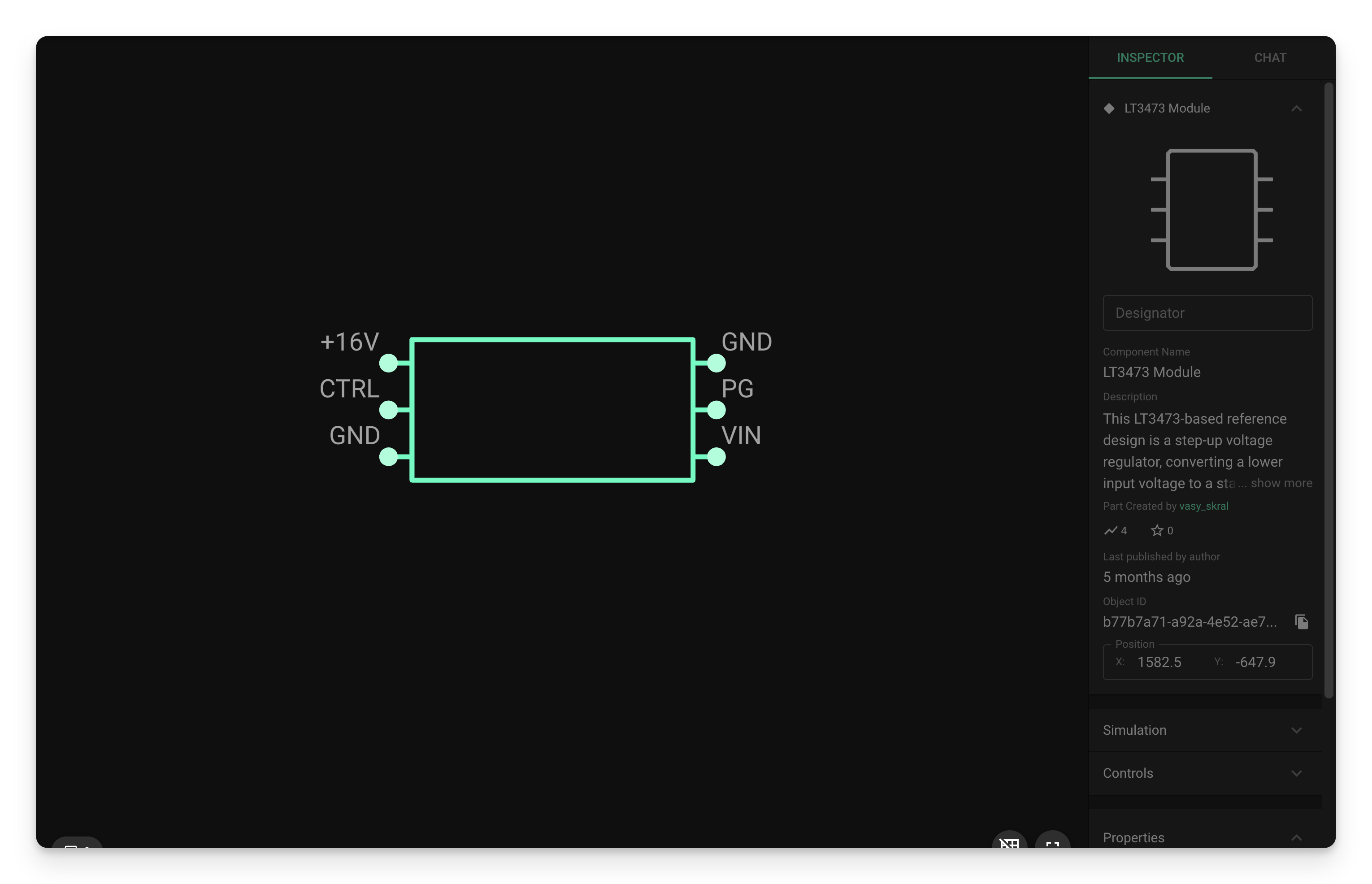 Exposed nets show up as pins on the module symbol in the host project. Each terminal in the module corresponds to a pin in the symbol.