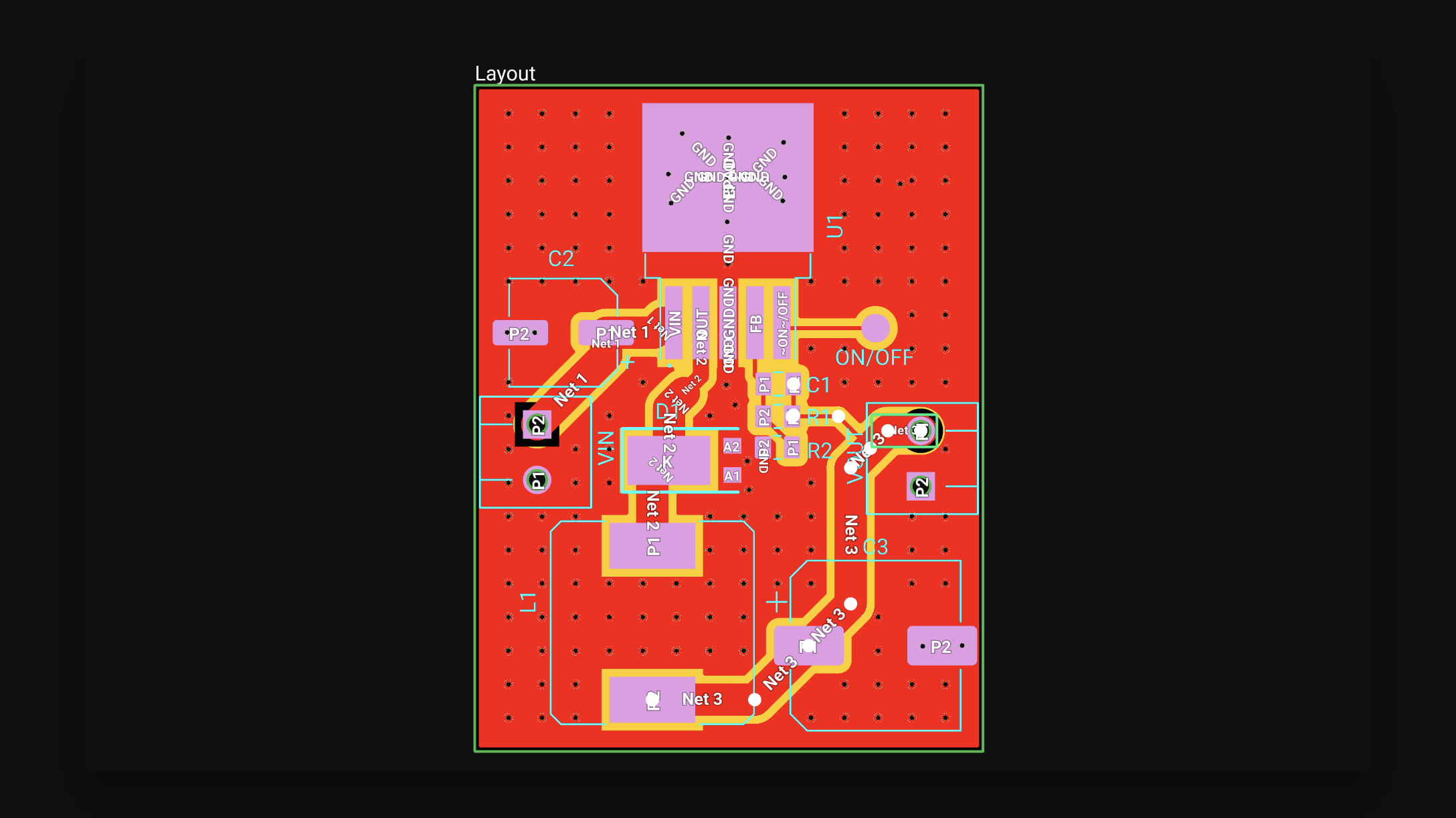 Top layer of PCB with layout component without any copper shown