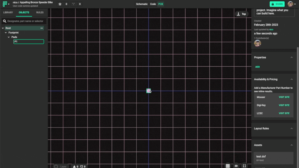 Example: adding an asset to a pad.