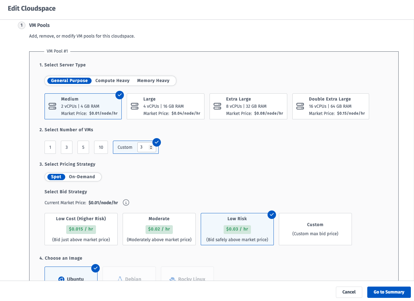 VM Cloudspace Edit Menu