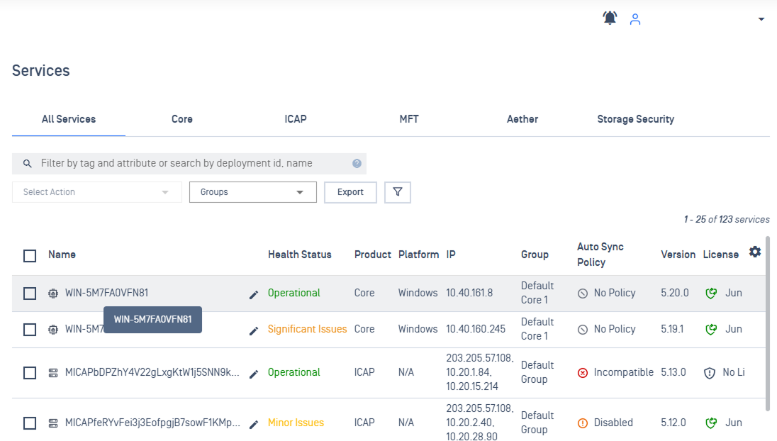 MetaDefender Core instances display **Hostname** instead of a Deployment ID upon enrollment.