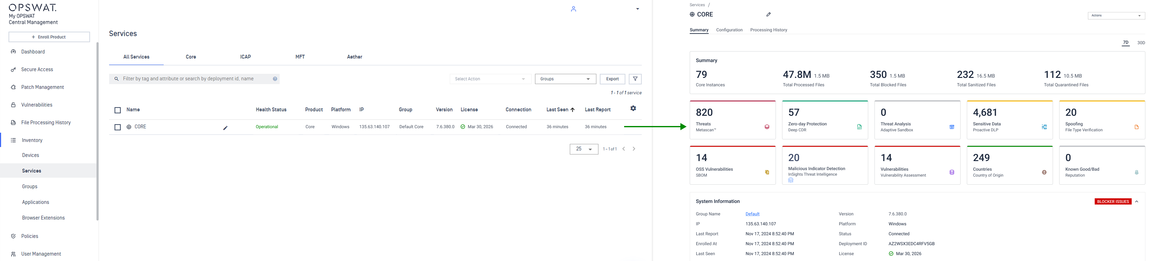 Inventory delivers both high‑level visibility and detailed drilldowns across connected services and devices.