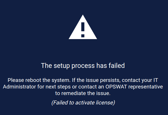 The setup process has failed - Failed to activate license