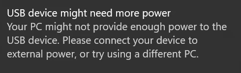 USB device might need more power
