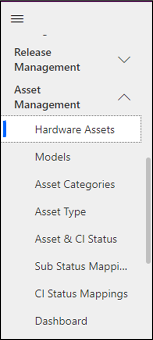 Navigate to Asset Management &gt; Hardware Asset in the left navigator.