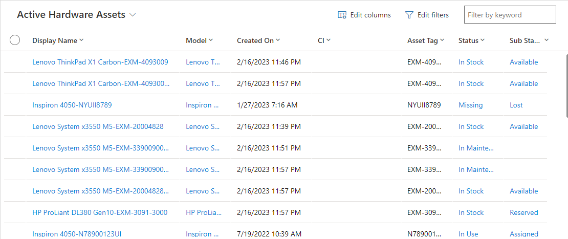 List of Assets