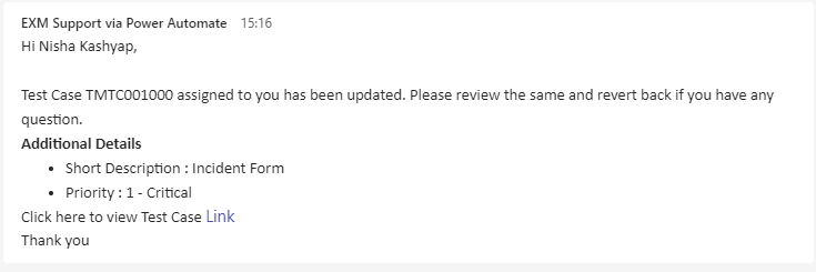 Test Case Updated MS Teams Notification