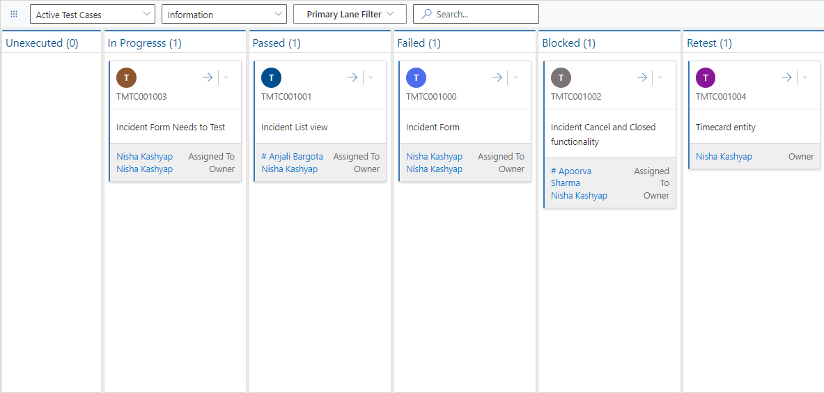 Test Cases Kanban Board View
