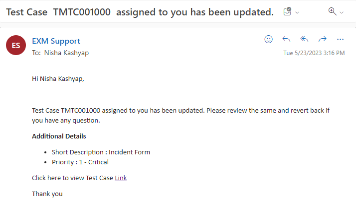 Test Case Updated Email Notification