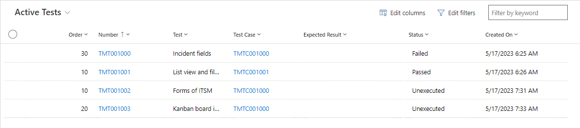 List of the Tests