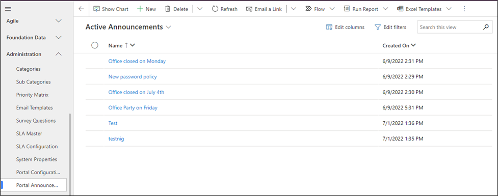 Portal Announcements Records