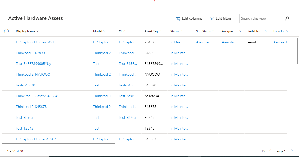 **Asset Management List View**