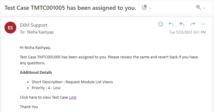 Test Case Creation Email Notification