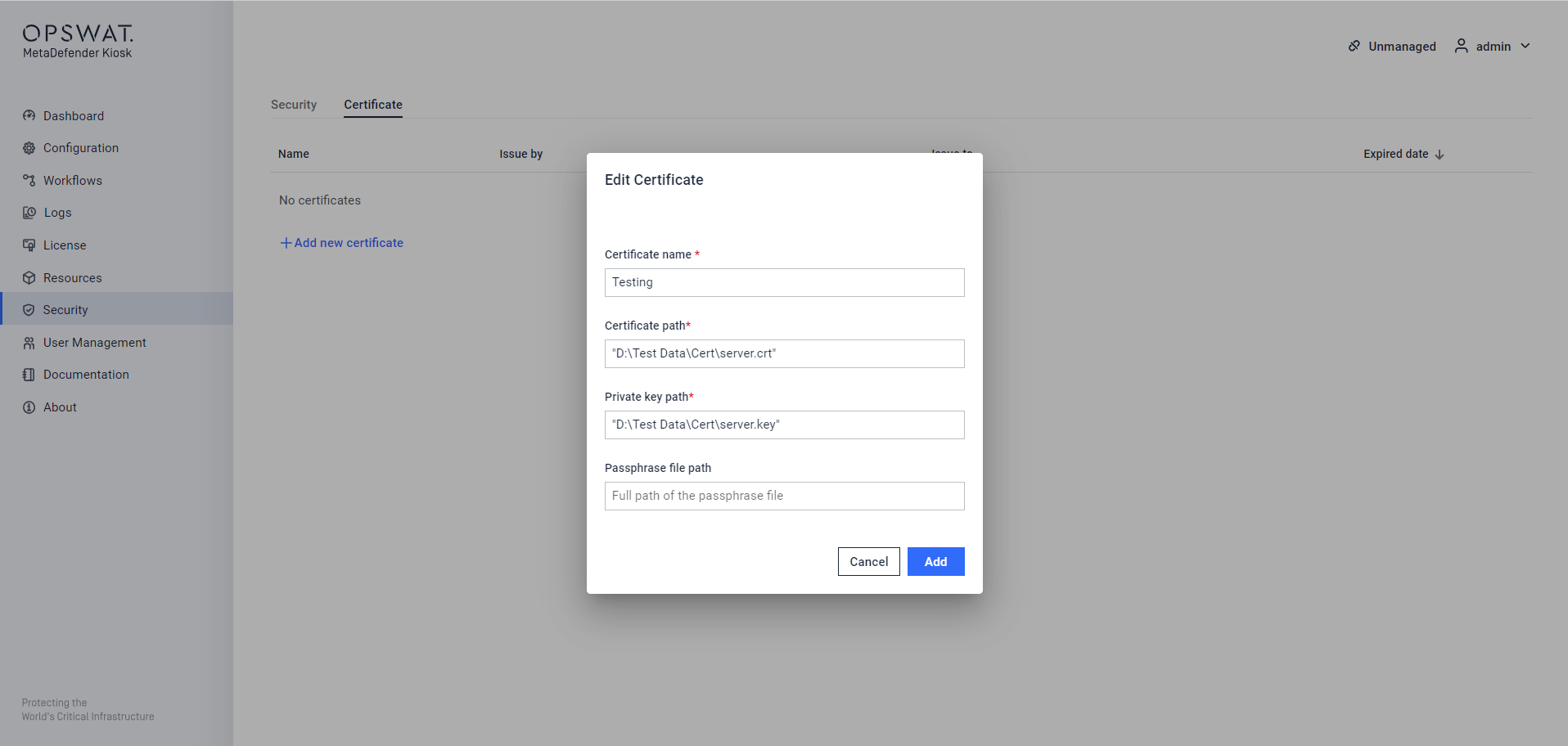 _Add Certificate on the KIOSK WebMC_