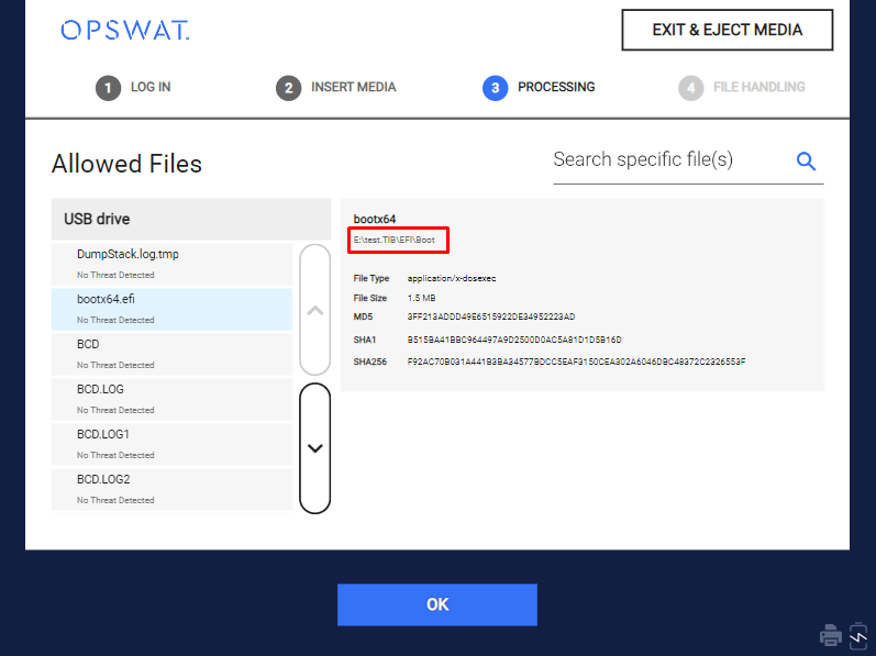 Image: Detailed result of allowed files on Kiosk UI