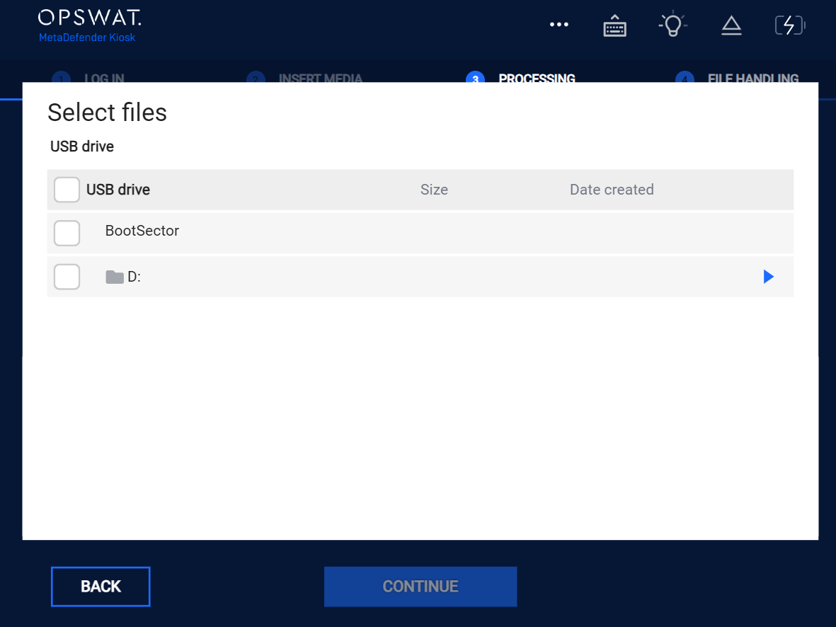Image: "Boot Sector" option on Kiosk UI