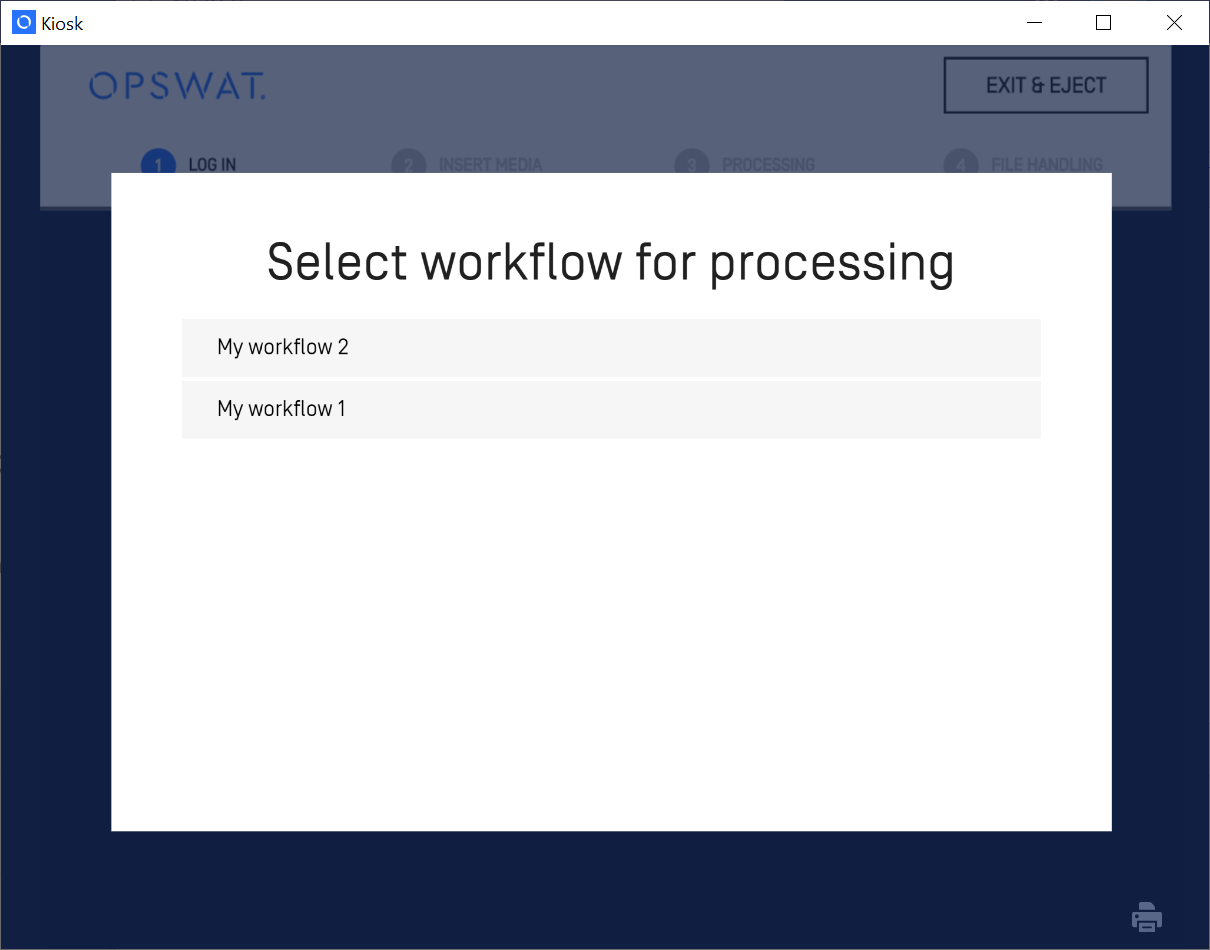 **Image: "**Select workflow for processing" tab for employees on Kiosk Ui