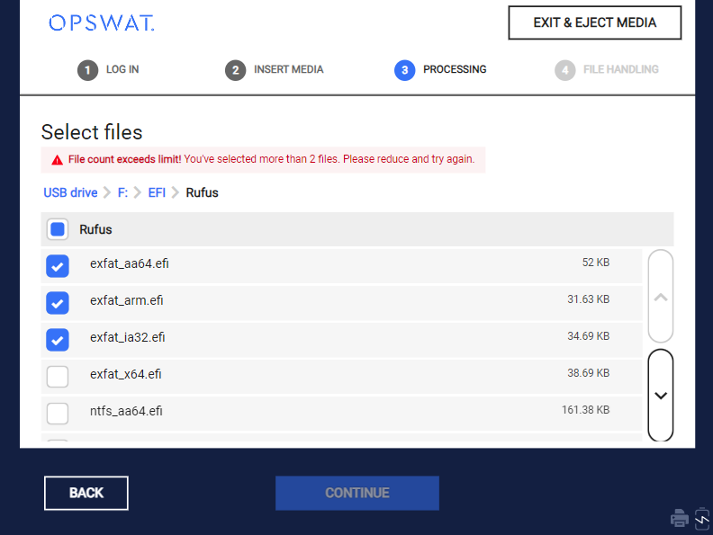 Image: Select files on Kiosk UI