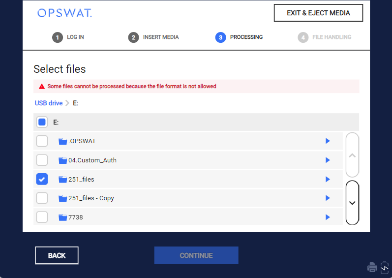 **Image:** Notification appears on Kiosk UI when selecting folders contain blocked file extensions