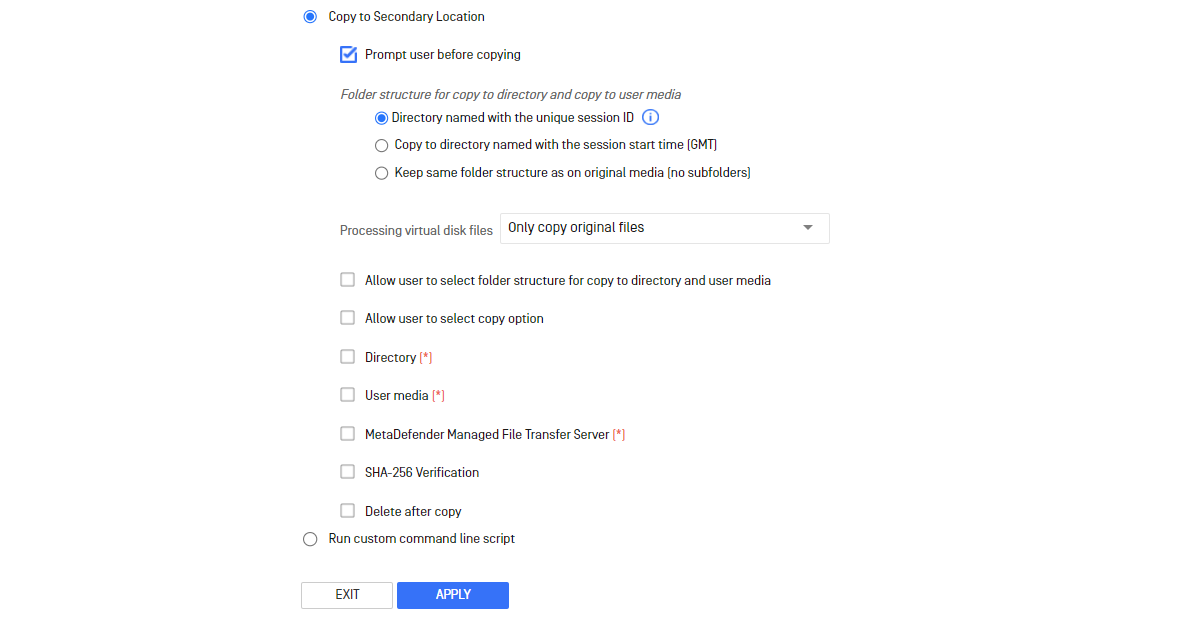 Image: "Copy to Secondary location" option on Kiosk configuration page