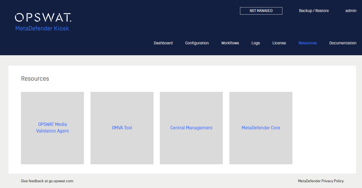 **Image:** OPSWAT Media Validation Agent option on MetaDefender Kiosk Management Console.
