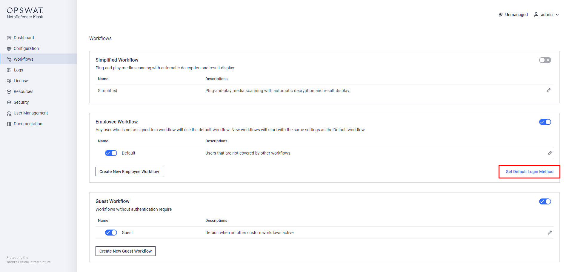 _Set Default Login Method for authentation to KIOSK UI_