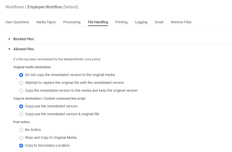 _"File Handling for Allowed Files" option on Kiosk Configuration page_