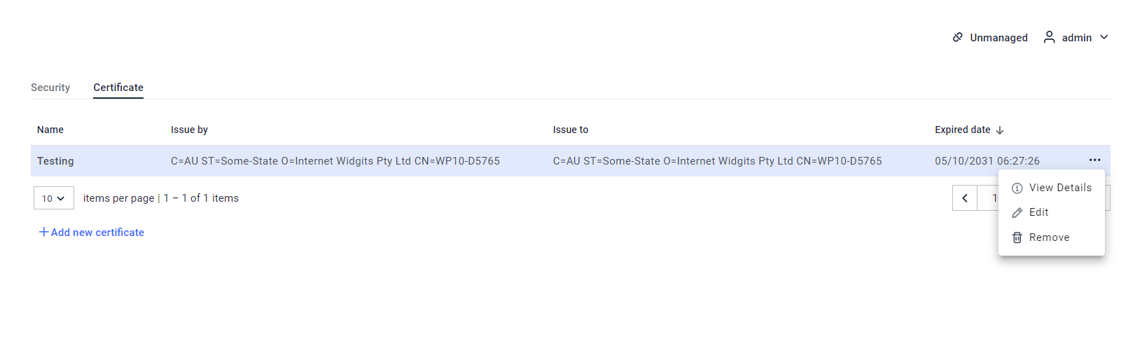 _Manage the added certificates_