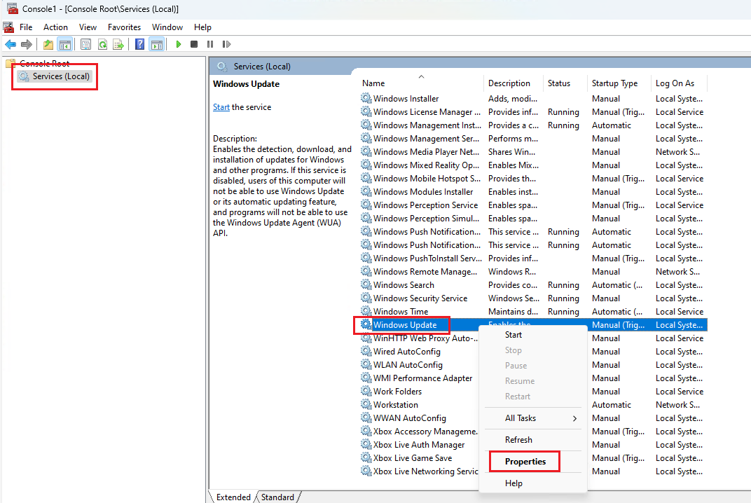 _Open Properties of Windows Update service_