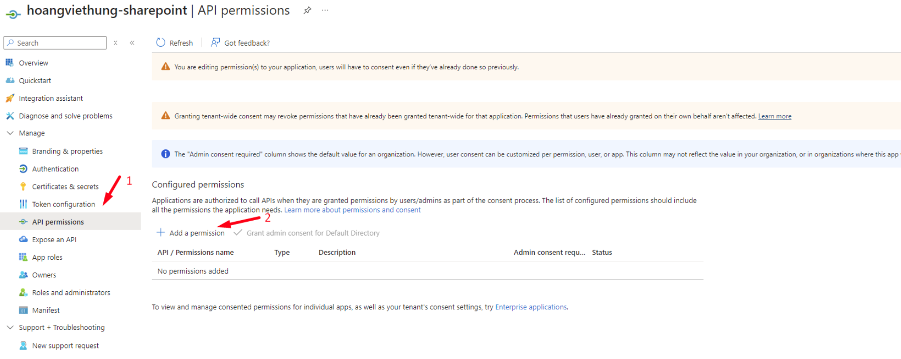 _Add API Permissions for registered app_