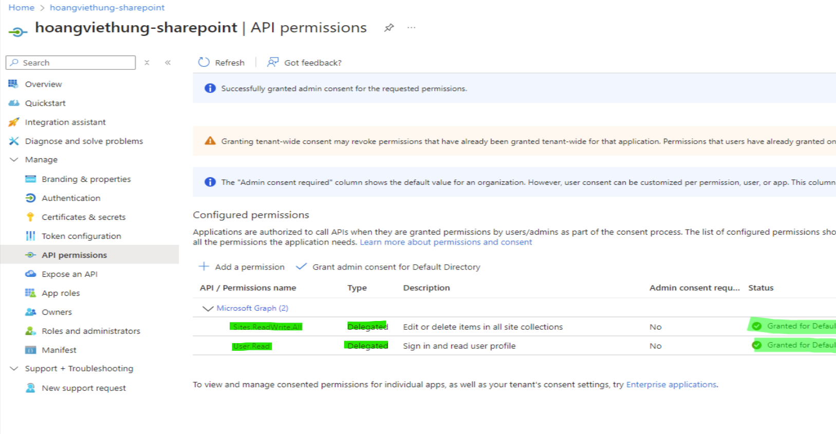 _Summary of API permissions_
