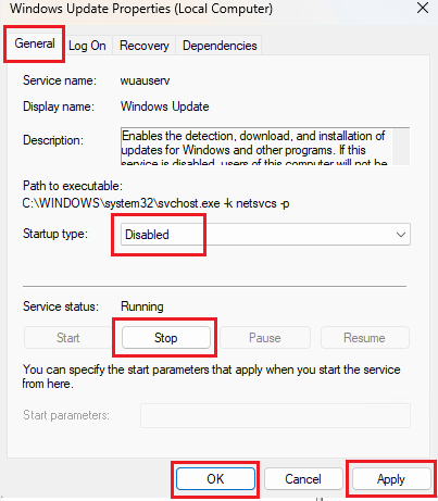 _Disable Windows Update service_