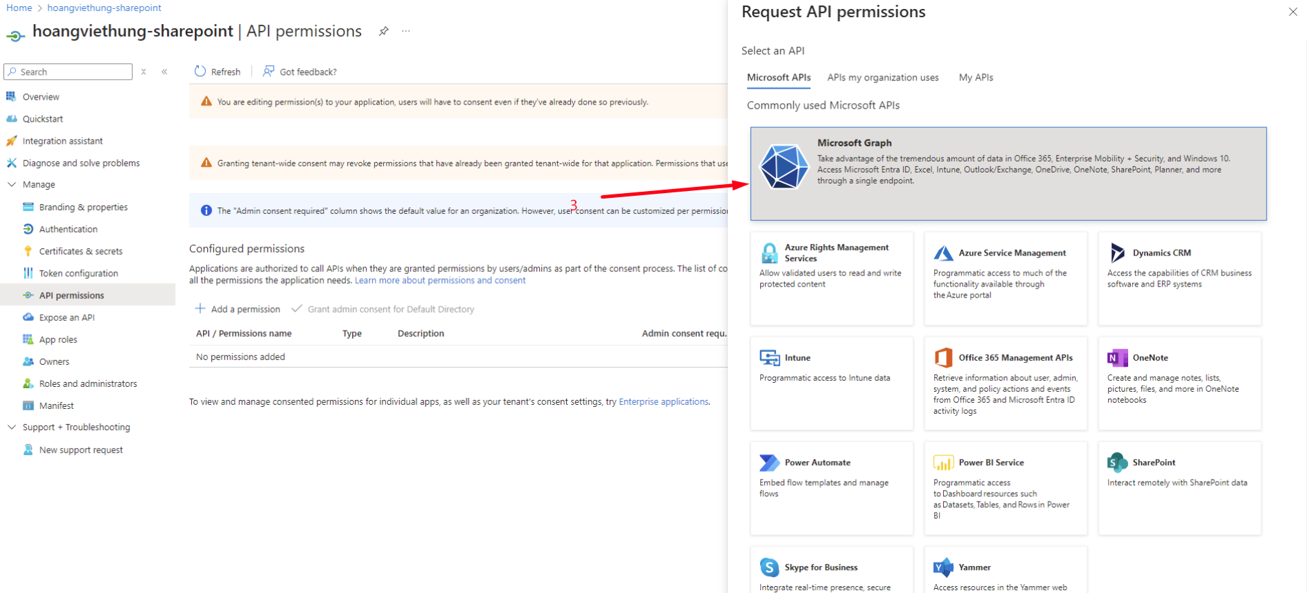 Select Microsoft Graph API