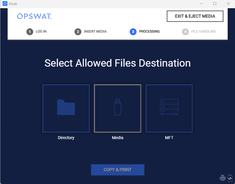 Image: :Select allowed files destination" on Kiosk UI