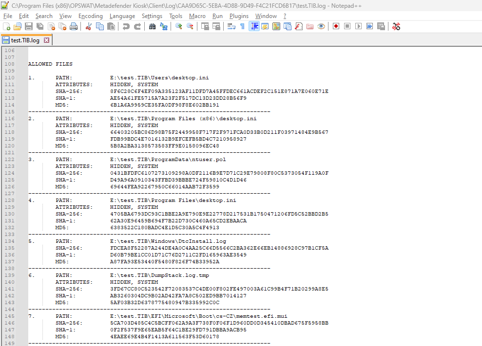 Image: Detailed result of child file insde test.TIB