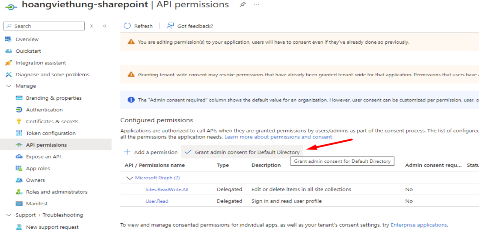 _Grant admin consent for Default Directory_