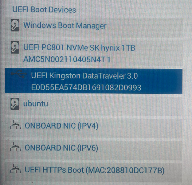 Image: UEFI boot Devices menu on BIOS