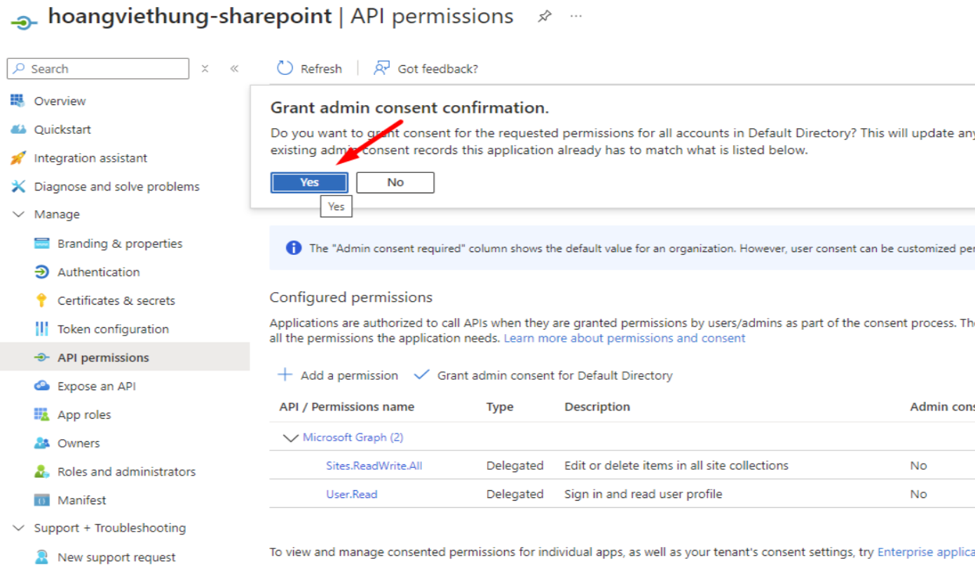 _Enable Grant admin consent for Default Directory_