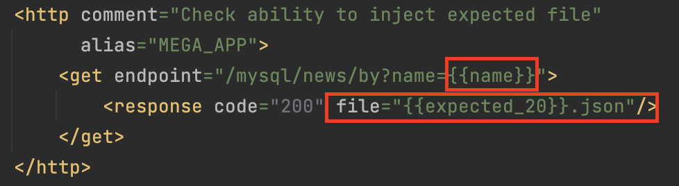 Example of using a variable from a 'variations' file in the field for 'expected' and 'endpoint' params