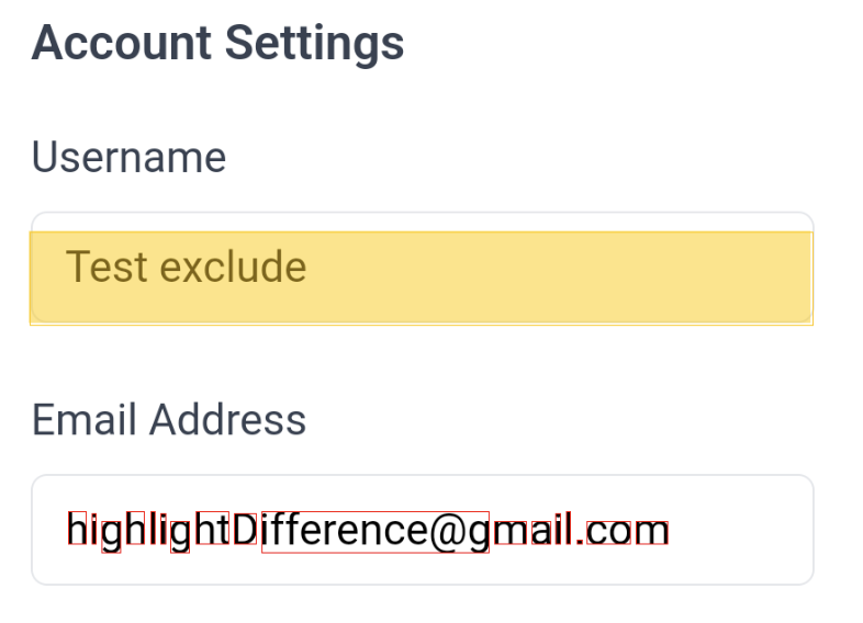 when you configure the exclude and turn on highlightDifference="true", in the case that the image does not match, the excluded zone will be highlighted in orange, and the area that has not yet matched will be highlighted in red (on the screen above)