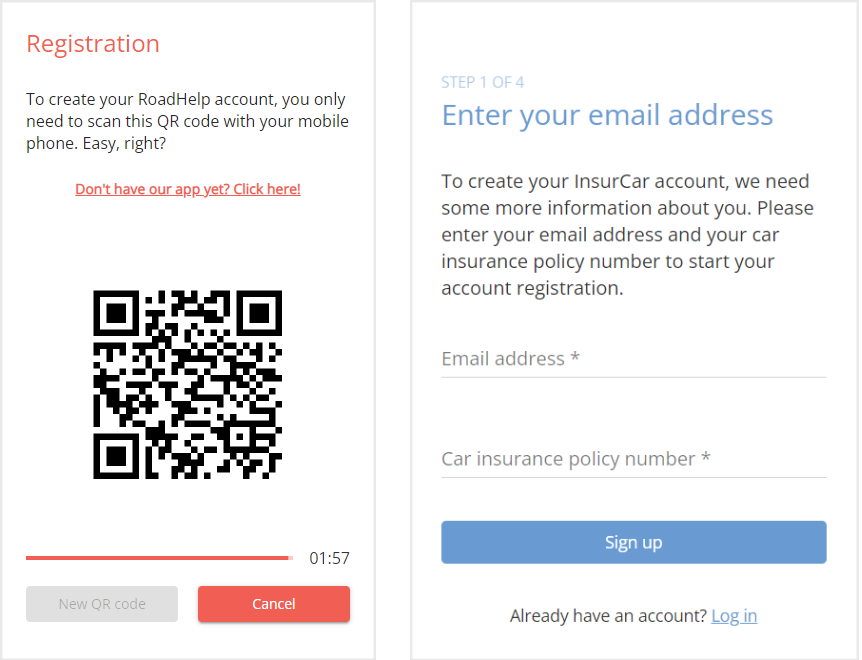 Example of two very different registration flows for two different brands
