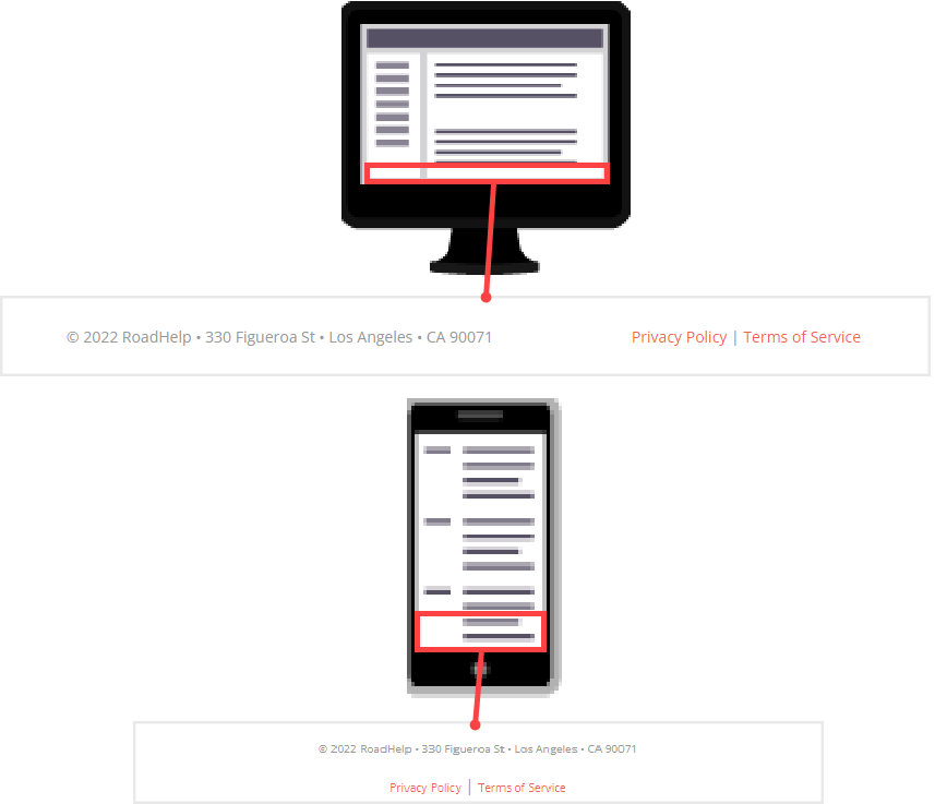 Responsive design: footer display on large screen versus on smaller screens