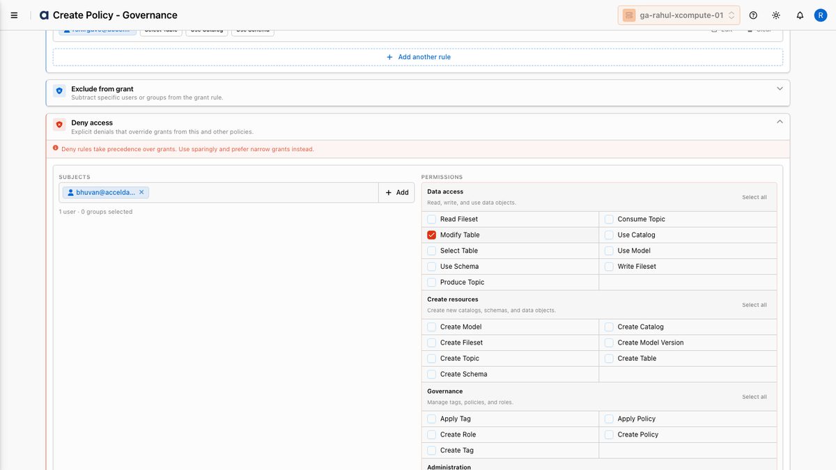 Deny access rule with subject and denied permission