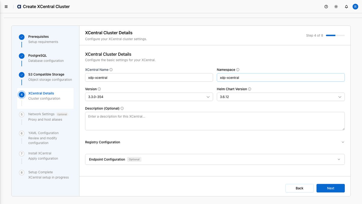 Step 4 — xCentral cluster details