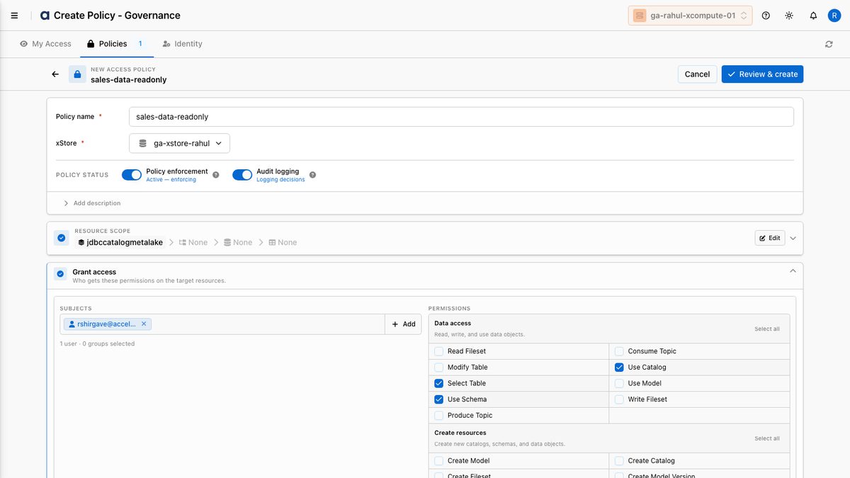 Grant (Allow) rule with subject and permissions selected