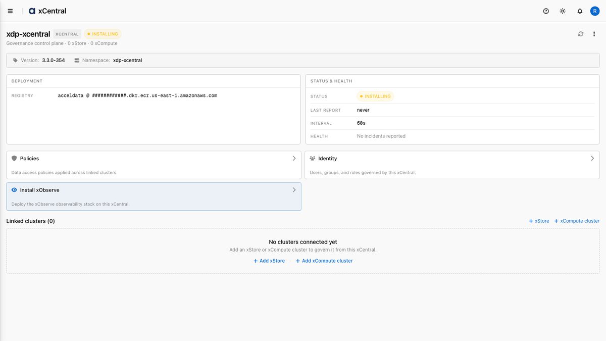 xCentral management page