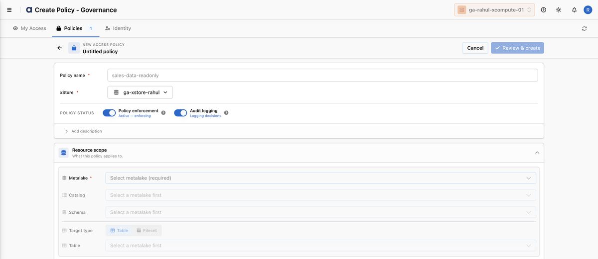 Create Policy form