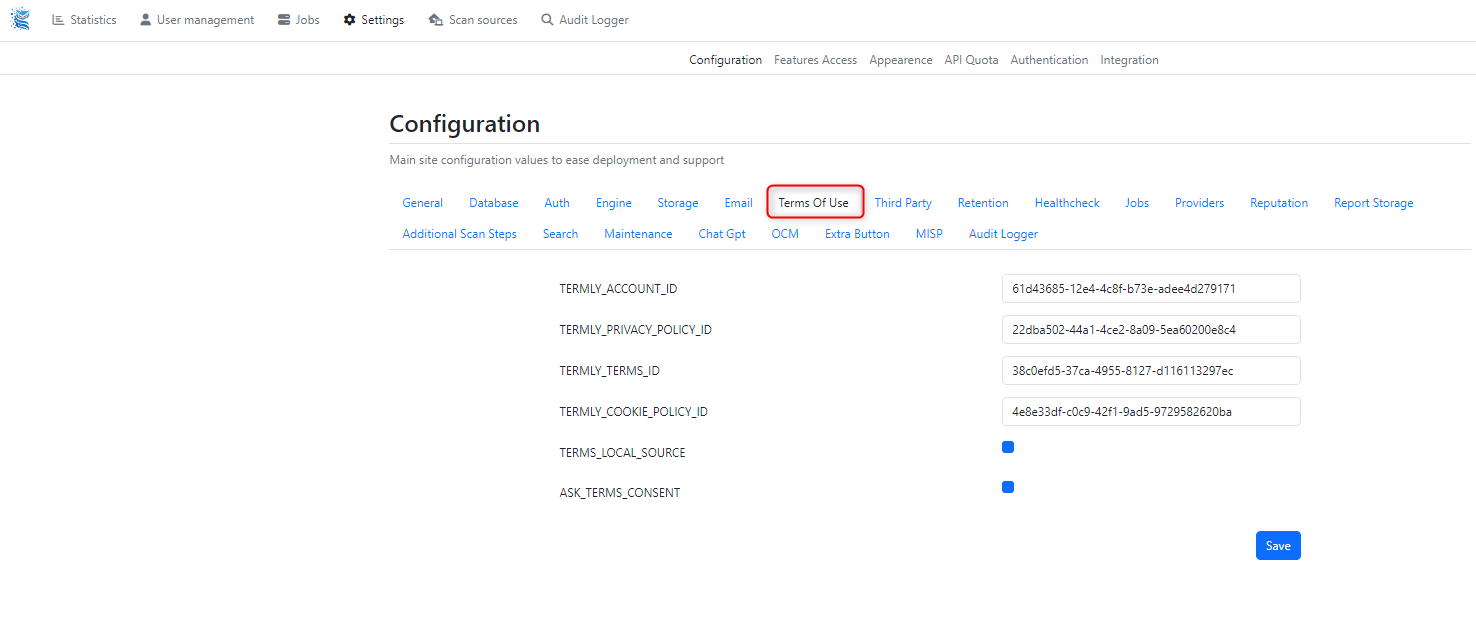 Screenshot of Configuration page of MetaDefender Sandbox